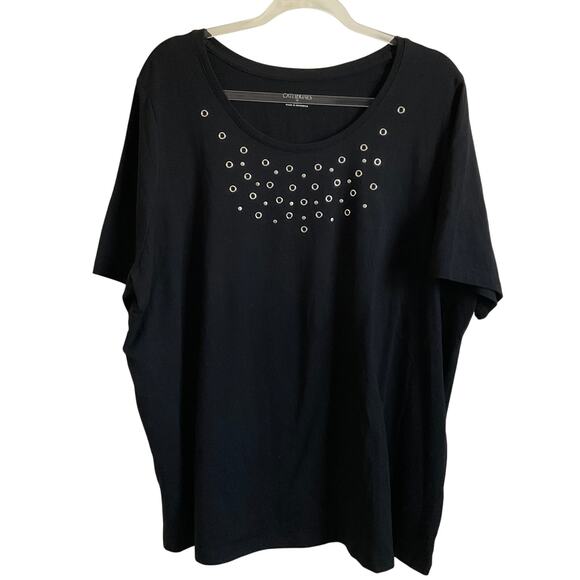 Catherine’s Black Grommet Detail Crew Neck Tee Shirt - Size 1X - NEW - Picture 1 of 8